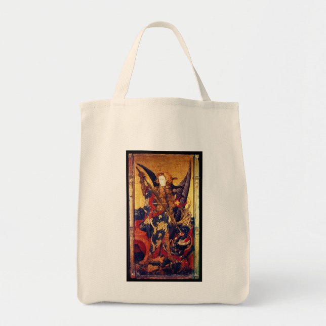 St Michael Vanguishing Devil as Mediaeval Knight Tote Bag (Front)
