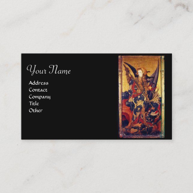 St. Michael Vanquishing Devil as Mediaeval Knight Business Card (Front)