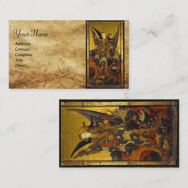 St. Michael Vanquishing Devil as Mediaeval Knight Business Card (Front/Back)