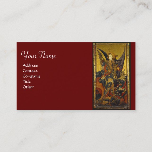St. Michael Vanquishing Devil as Mediaeval Knight Business Card (Front)