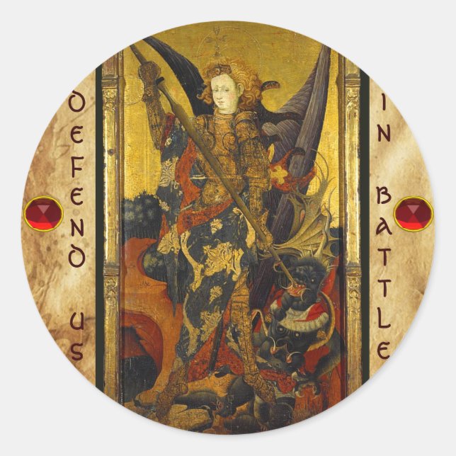 St. Michael Vanquishing Devil as Mediaeval Knight Classic Round Sticker (Front)