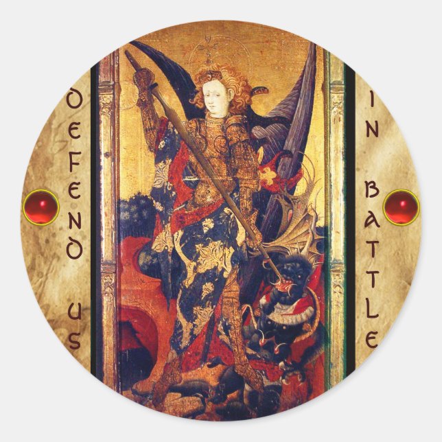 St. Michael Vanquishing Devil as Mediaeval Knight Classic Round Sticker (Front)