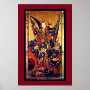 St Michael Vanquishing Devil as Mediaeval Knight Poster