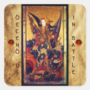 St. Michael Vanquishing Devil as Mediaeval Knight Square Sticker