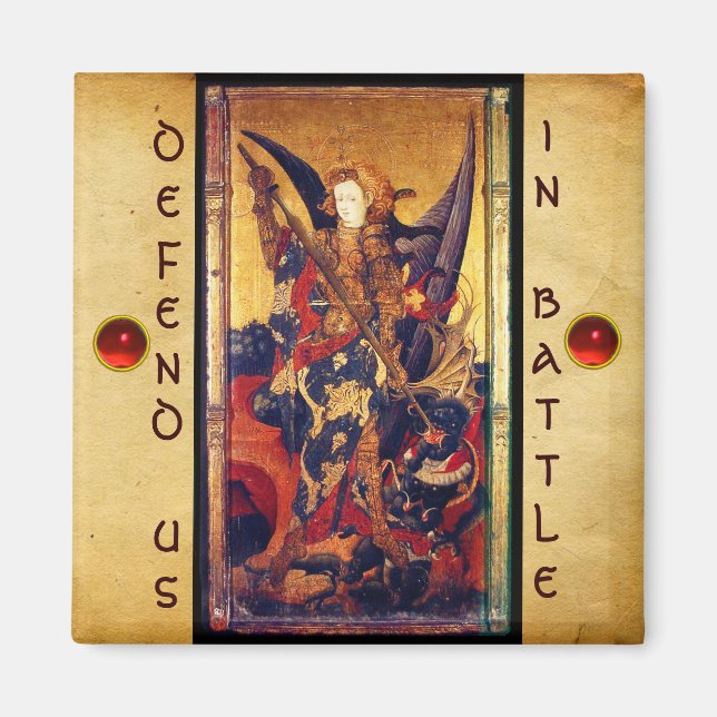 St. Michael Vanquishing Devil as Medieval Knight Magnet (Front)