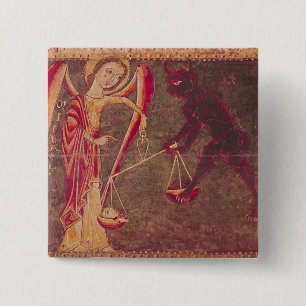 St. Michael Weighing Souls, from an altarpiece 15 Cm Square Badge