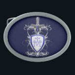 St. Michael's Sword Belt Buckle<br><div class="desc">St. Michael's sword and Marian symbol shield</div>