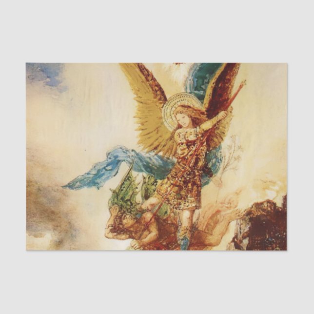 “St Micheal Vanquishing Satan” by Gustave Moreau Tissue Paper (Front)
