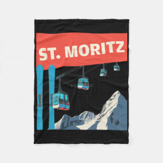 St. Moritz Skiing - Retro St. Moritz Ski  Fleece Blanket