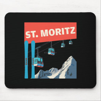 St. Moritz Skiing - Retro St. Moritz Ski  Mouse Mat