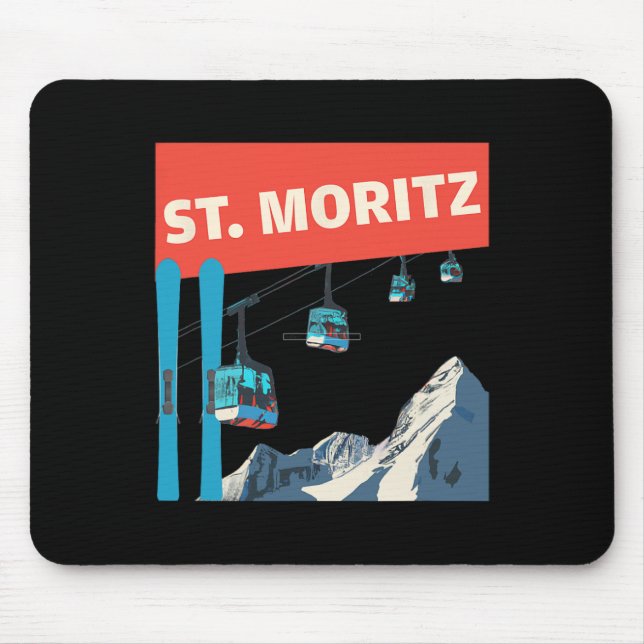 St. Moritz Skiing - Retro St. Moritz Ski  Mouse Mat (Front)