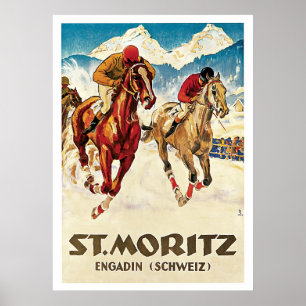 St.Moritz Switzerland Horse Races Vintage Travel Poster
