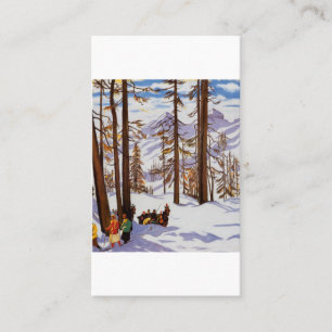 St. Moritz Vintage Skiers Alpine Elegance Art Business Card