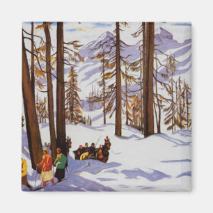 St. Moritz Vintage Skiers Alpine Elegance Art Magnet