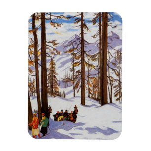 St. Moritz Vintage Skiers Alpine Elegance Art Magnet