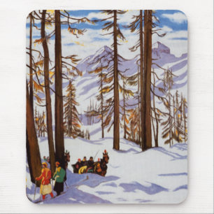St. Moritz Vintage Skiers Alpine Elegance Art Mouse Mat