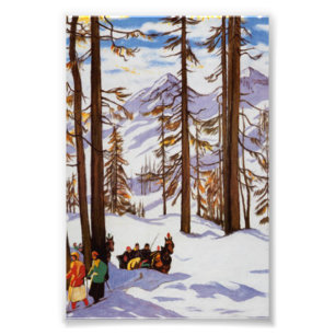 St. Moritz Vintage Skiers Alpine Elegance Art Photo Print