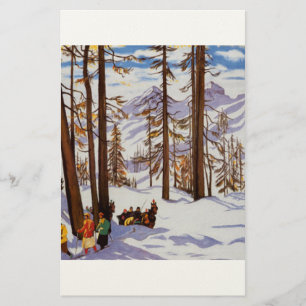St. Moritz Vintage Skiers Alpine Elegance Art Stationery