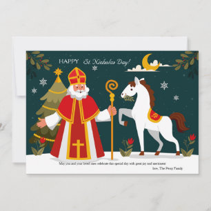 St. Nicholas and His Horse Night Holiday Card