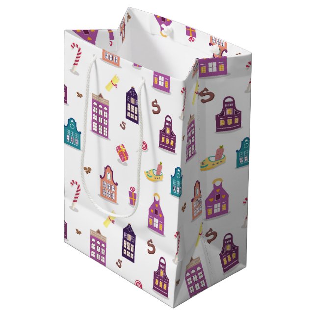 St. Nicholas Day Sinterklaas Dutch Holiday, Houses Medium Gift Bag (Front Angled)