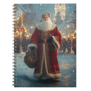 St. Nicholas in a Festive Snowy Village  Notebook