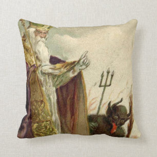 St Nicholas Krampus Pitchfork Priest Cushion