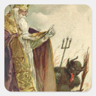 St Nicholas Krampus Pitchfork Priest Square Sticker