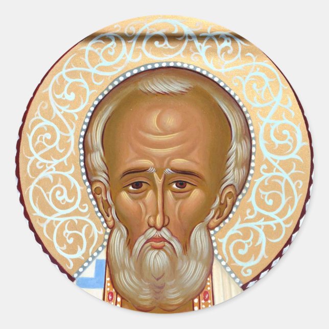 St. Nicholas of Myra Byzantine Orthodox Icon Classic Round Sticker (Front)