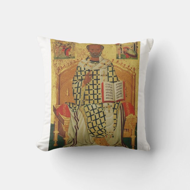 St. Nicholas of Myra Byzantine Orthodox Icon Cushion (Front)