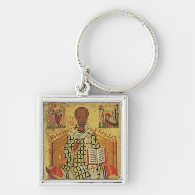 St. Nicholas of Myra Byzantine Orthodox Icon Key Ring (Front)