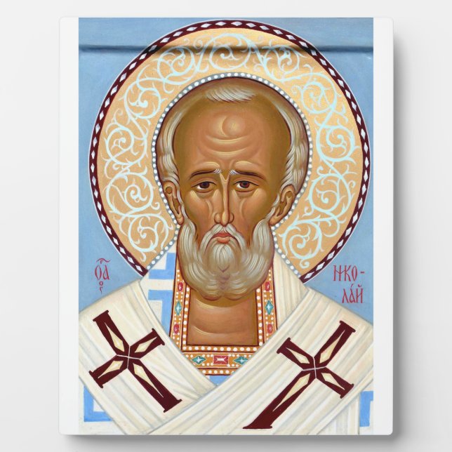 St. Nicholas of Myra Byzantine Orthodox Icon Plaque (Front)