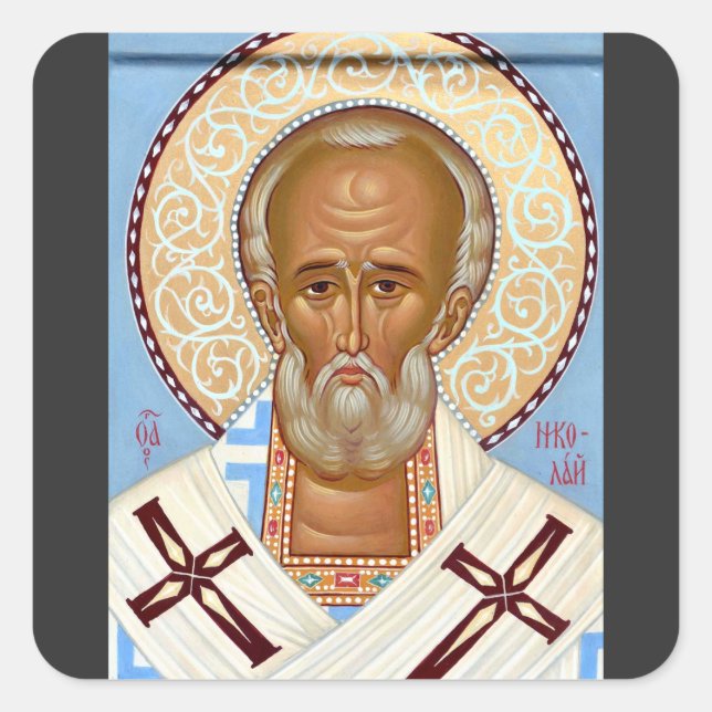 St. Nicholas of Myra Byzantine Orthodox Icon Square Sticker (Front)