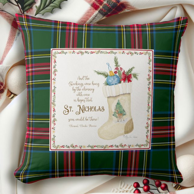 St. Nicholas Santa Christmas Stocking Tartan Plaid Cushion (Creator Uploaded)