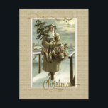 St Nick Christmas Vintage Reproduction Postcard<br><div class="desc">Vintage Christmas postcard with illustration of old fashioned Santa,  or St Nicholas,  carrying a Christmas tree and goodies.</div>