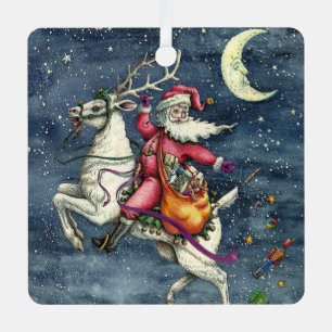 ST. NICK, FLYING WHITE REINDEER, CHRISTMAS MAGIC METAL TREE DECORATION