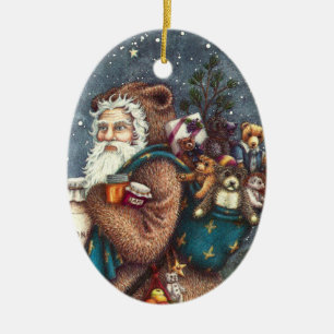 ST. NICK IN TEDDY BEAR SUIT, CHRISTMAS TEDDIES CERAMIC TREE DECORATION