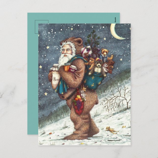 ST. NICK IN TEDDY BEAR SUIT, CHRISTMAS TEDDIES HOLIDAY POSTCARD (Front/Back)