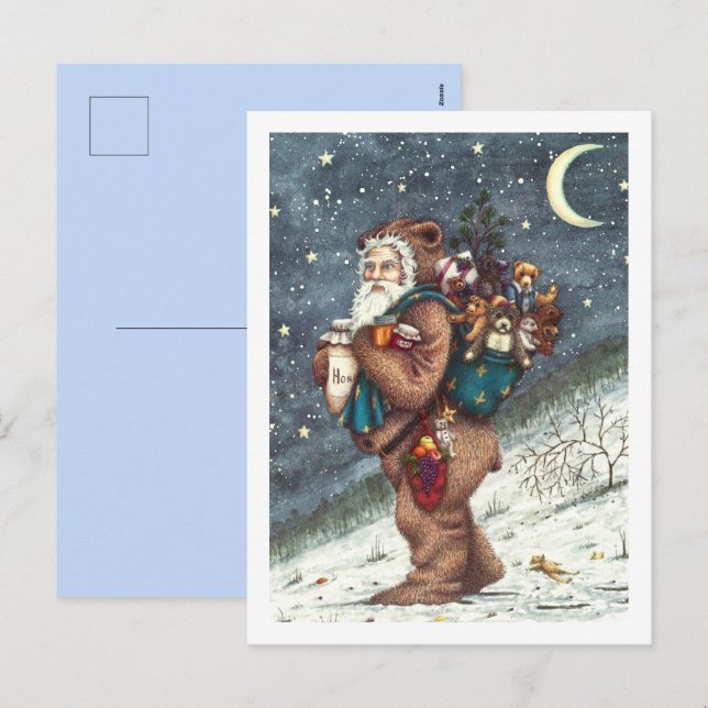ST. NICK IN TEDDY BEAR SUIT, CHRISTMAS TEDDIES HOLIDAY POSTCARD (Front/Back)