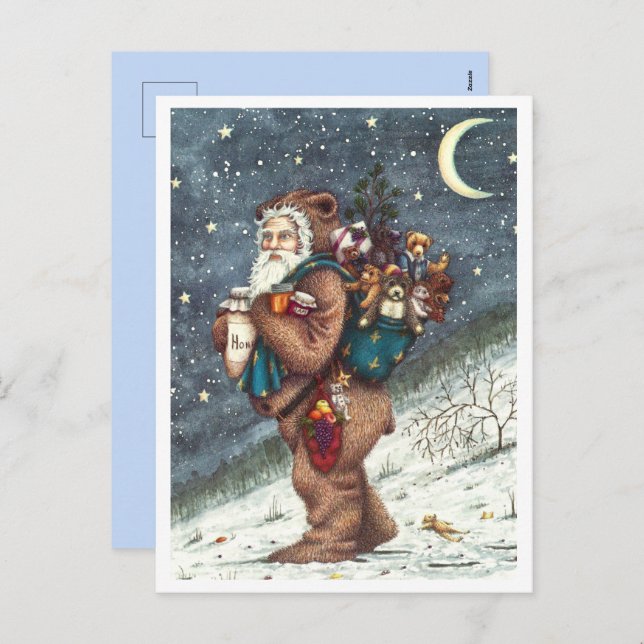 ST. NICK IN TEDDY BEAR SUIT, CHRISTMAS TEDDIES HOLIDAY POSTCARD (Front/Back)