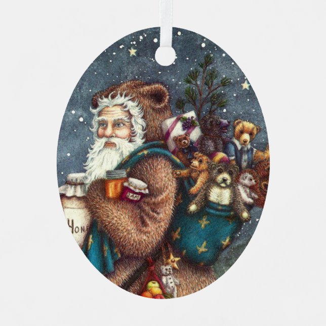 ST. NICK IN TEDDY BEAR SUIT, CHRISTMAS TEDDIES METAL TREE DECORATION (Front)