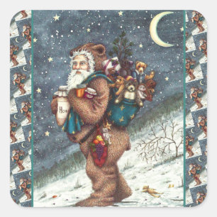 ST. NICK IN TEDDY BEAR SUIT, CHRISTMAS TEDDIES SQUARE STICKER