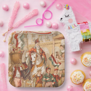 St. Nick St. Nicholas Dutch Sinterklaas Vintage Paper Plate