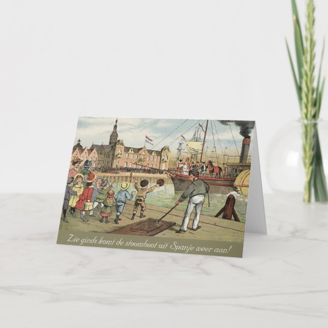 St. Nick's Day Dutch Sinterklaas Steamboat Vintage Card (Front)