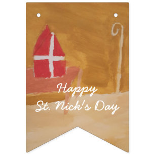 St. Nick's Day Dutch Sinterklaas Watercolor Mitre Bunting