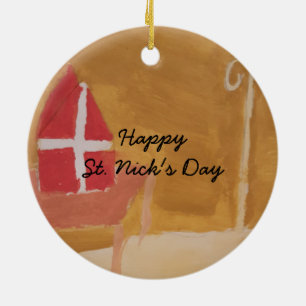 St. Nick's Day Dutch Sinterklaas Watercolor Mitre Ceramic Tree Decoration