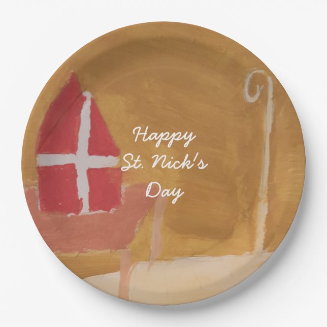 St. Nick's Day Sinterklaas Funny Watercolor Mitre Paper Plate (Front)