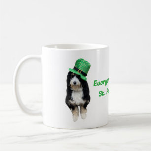 St Paddy's Day Bernedoodle with green party hat Coffee Mug