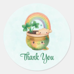 St. Paddy's Day Cute Rainbow & Clover Thank You Classic Round Sticker