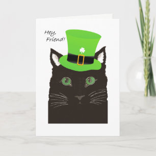 St Paddy's Day, for Friend, Cat wears Top Hat Card