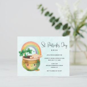St. Paddy's Day Rainbow & Clover Party Invitation Postcard